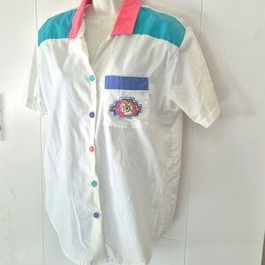 Vintage Season Ticket Button Down Block Shirt with Patch M 80's 90's Retro